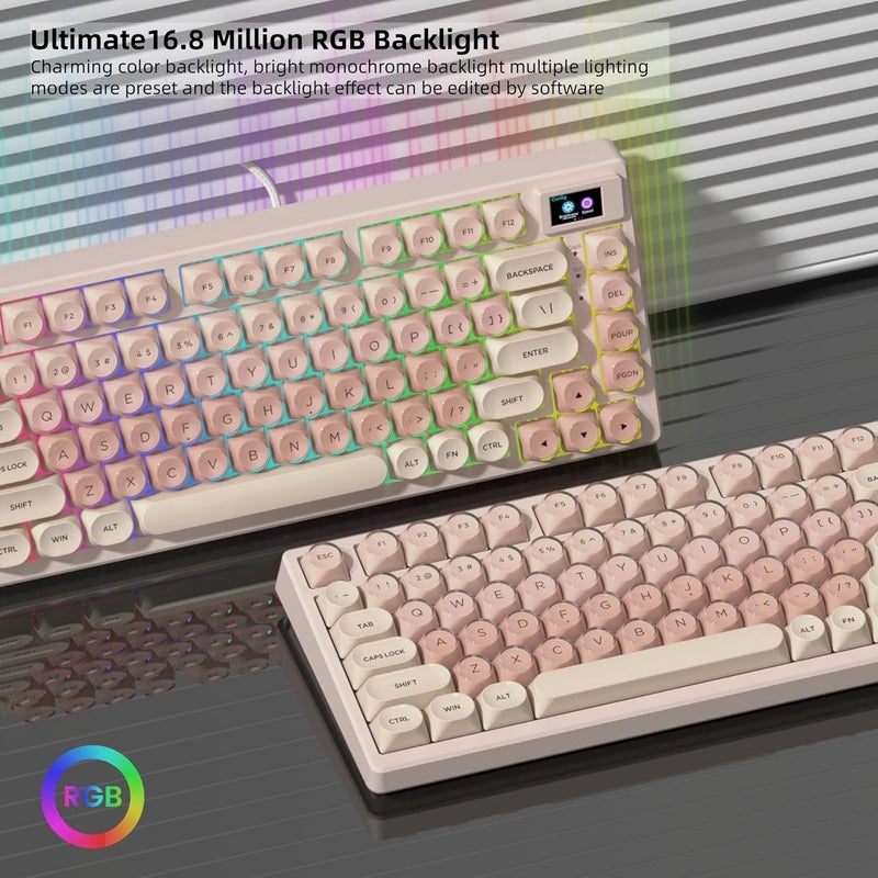Womier SK80 75% Mechanical Gaming Keyboard with Color Multimedia Display Pink Creamy Keyboards Jelly Wired, Hot Swappable Gasket Mount RGB Key Board Pre-lubed POM Switch for Mac/Win, Pink Foundation - Image 5